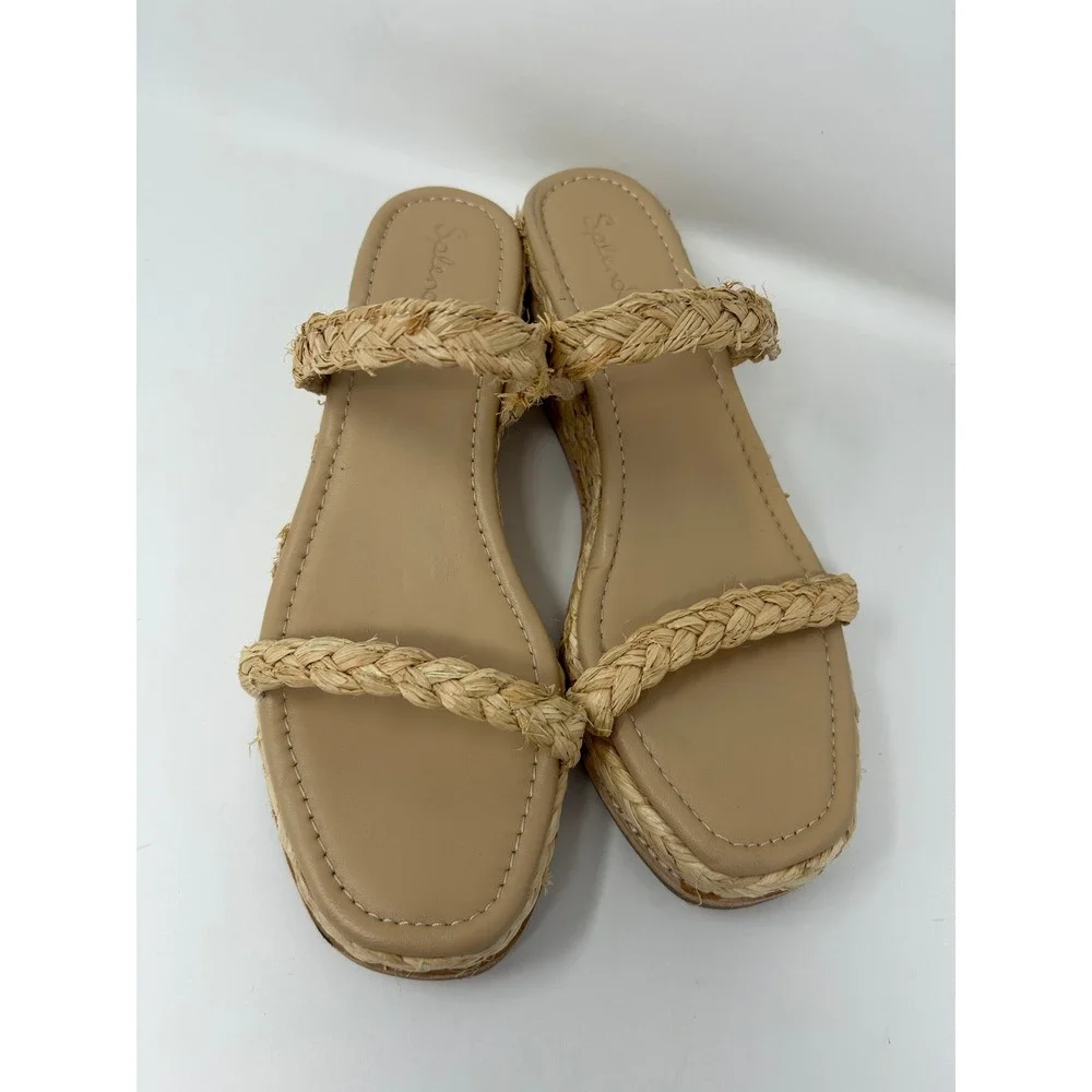 Splendid Diya Tan Braided Raffia Wedge Heel Espadrille Sandals Womens 11 Slip-on